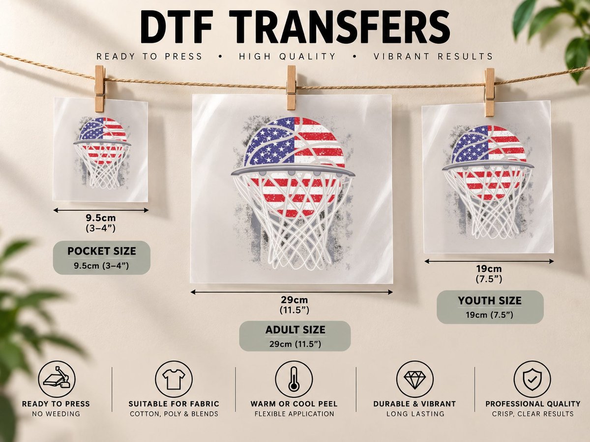 Kids 4th of July Basketball USA Flag Kids Youth Boys Girls DTF Transfer Iron On