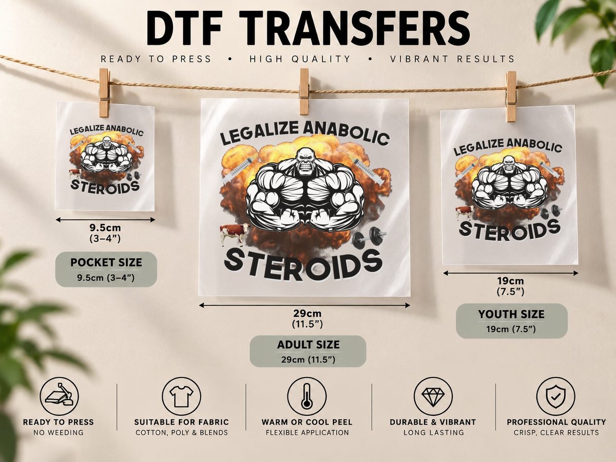 Legalize Anabolic Steroids Funny Gym Bodybuilding Design 1 DTF Transfer Iron On
