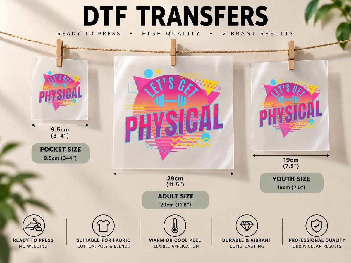 Lets Get Physical Totally Rad 90s Style Workout Gym Retro DTF Transfer Iron On
