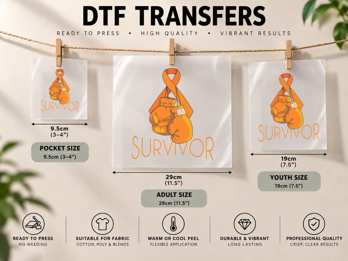 Leukemia Awareness Survivor Orange Ribbon Boxing Gloves DTF Transfer Iron On