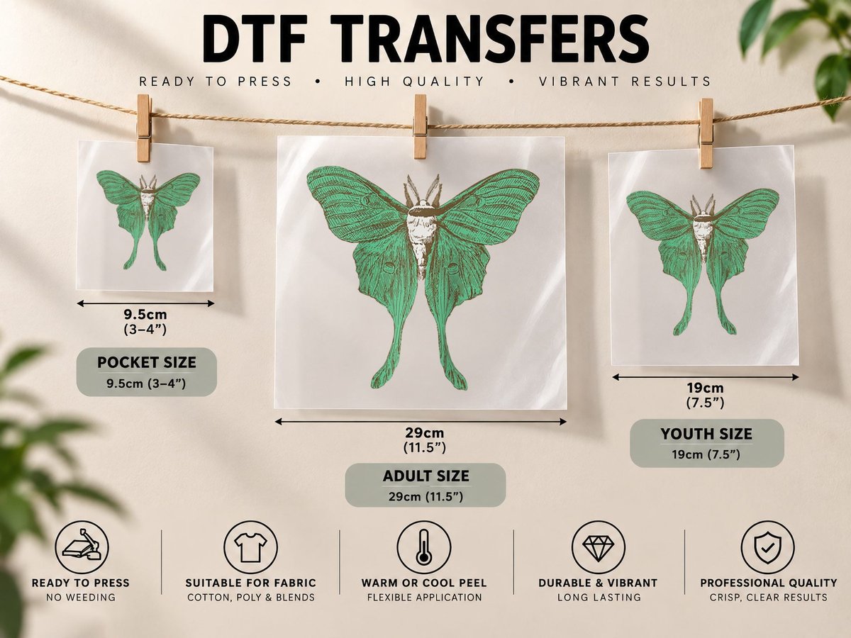 Luna Moth Actias Luna Retro Vintage Beautiful Moon Insect DTF Transfer Iron On
