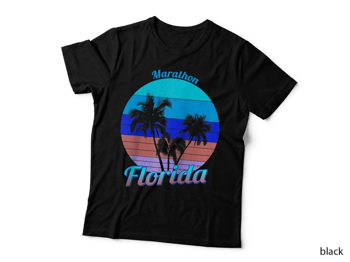 Marathon Florida Retro Tropical Palm Trees Vacation Raglan Baseball Tee