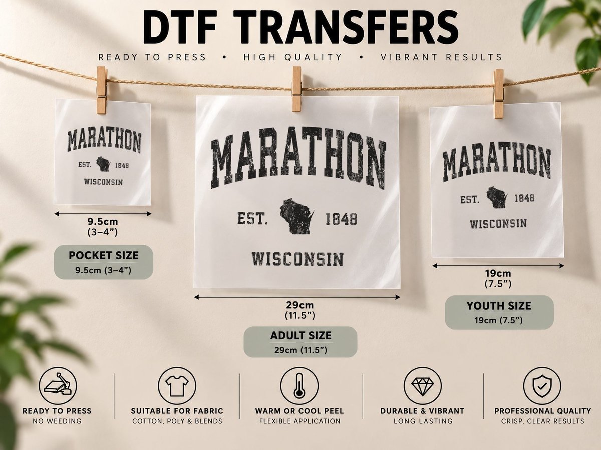 Marathon Wisconsin WI Vintage Athletic Black Sports Design DTF Transfer Iron On