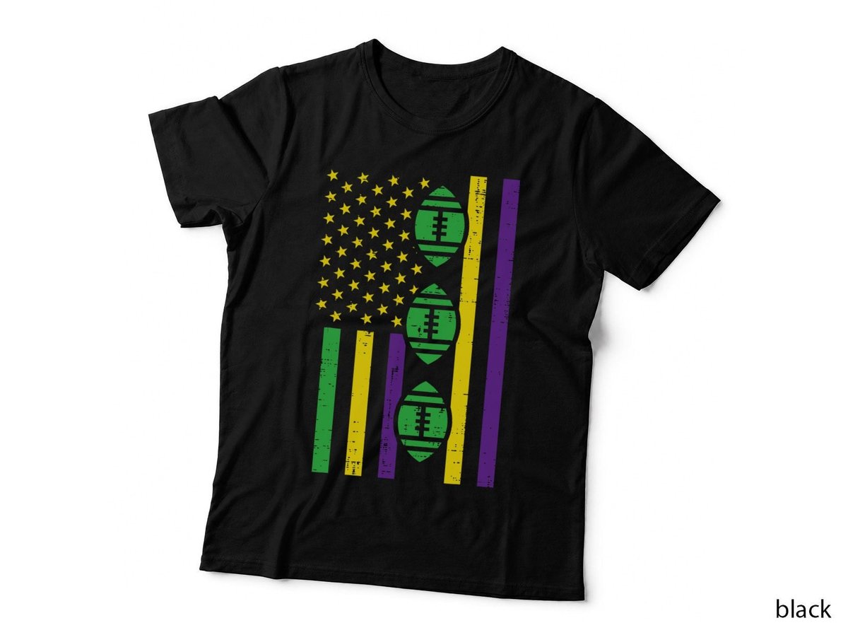 Mardi Gras Flag American Football Patriotic Men Women Kids T-Shirt