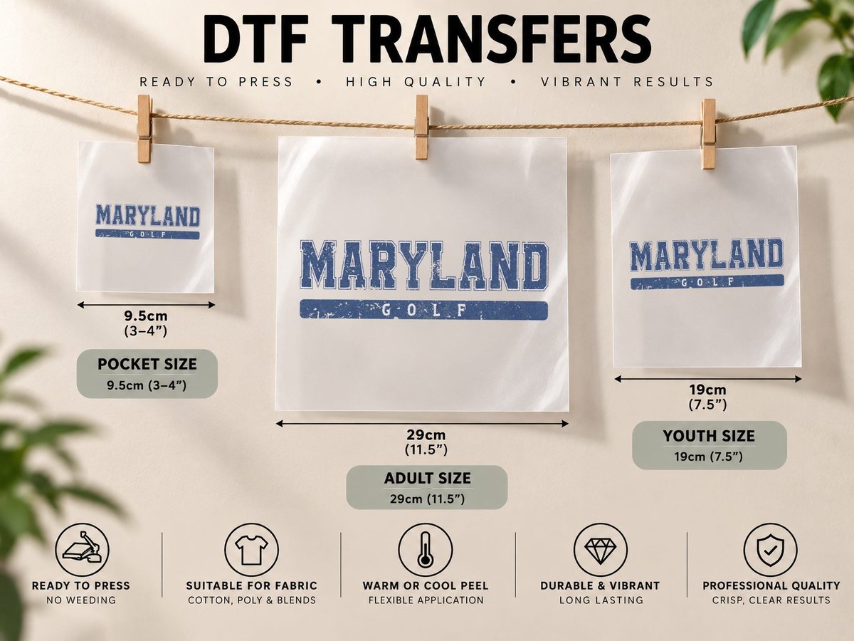 Maryland Golf Blue Vintage Text DTF Transfer Iron On