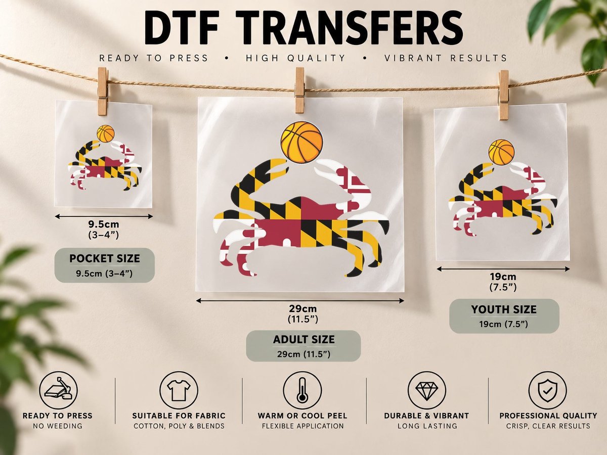 Maryland State Flag Blue Crab Pride with Basketball DTF Transfer Iron On