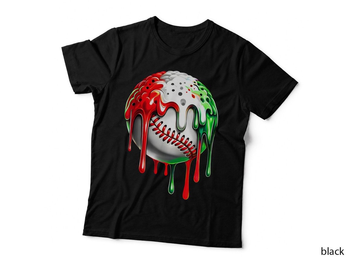 Mexico Flag Colors Baseball Drip Dripping Mexican Sports Art T-Shirt
