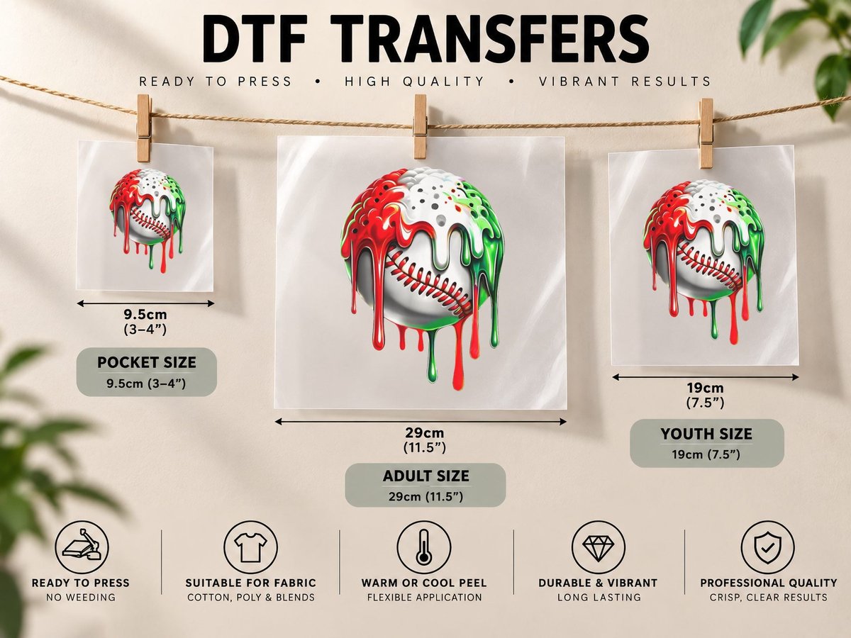 Mexico Flag Colors Baseball Drip Dripping Mexican Sports DTF Transfer Iron On