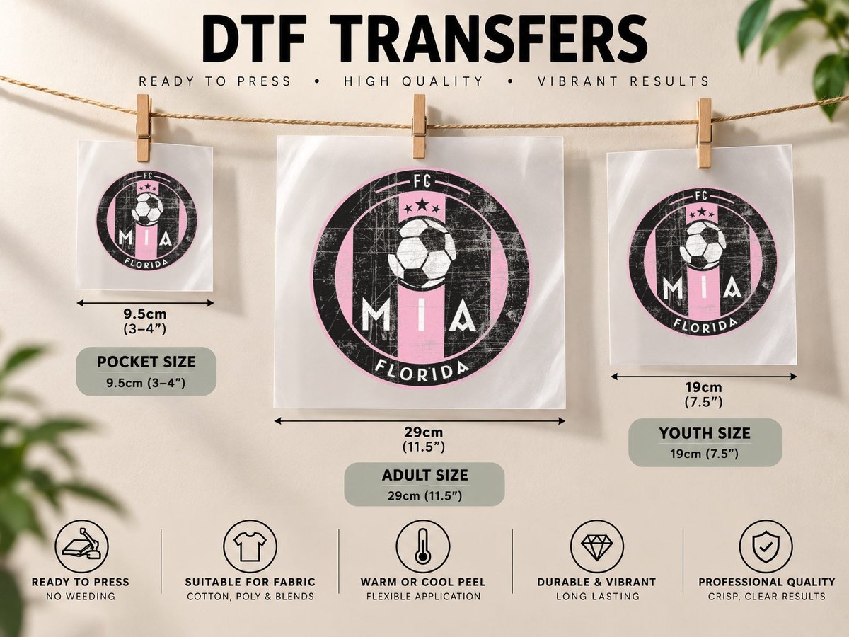 Miami Soccer Jersey Original Design Round Badge DTF Transfer Iron On