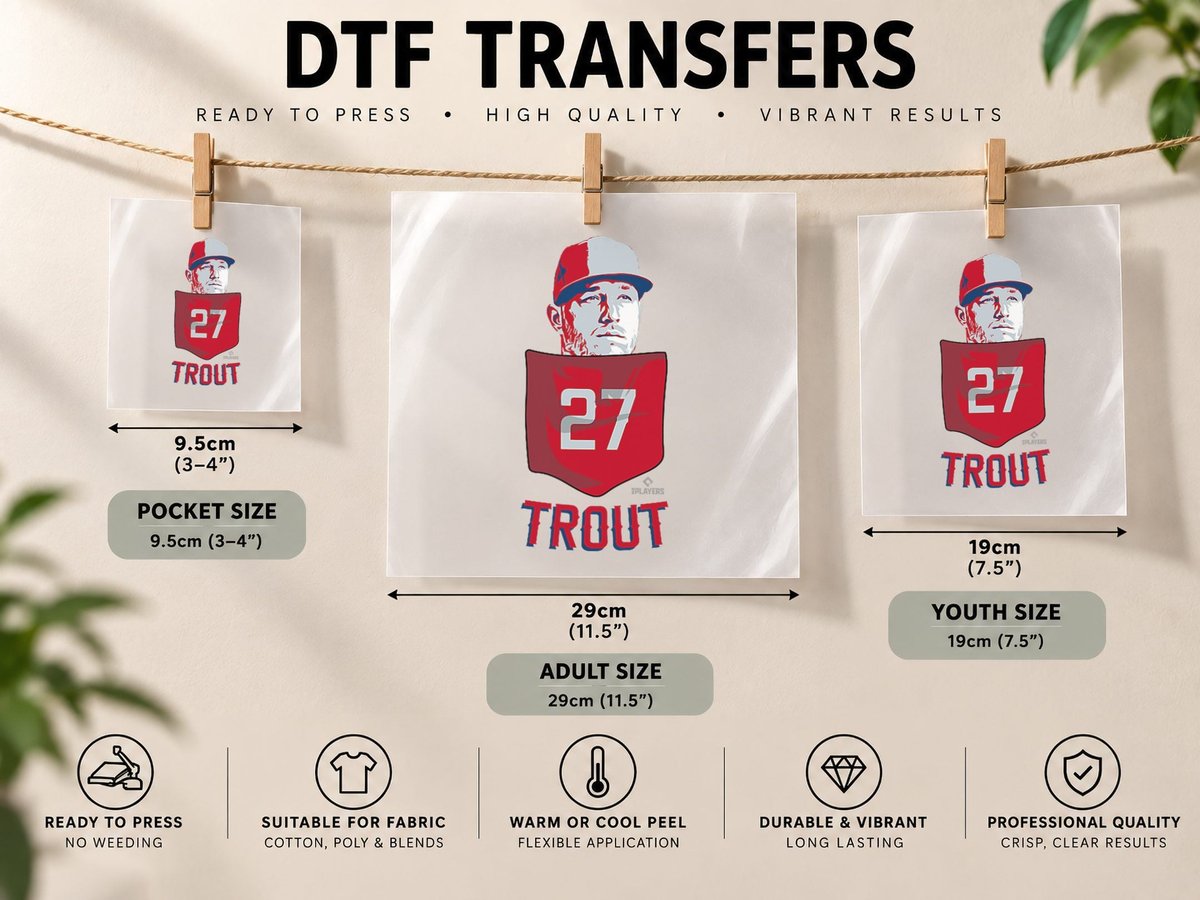 Mike Trout Los Angeles Baseball Pocket MLBPA DTF Transfer Iron On