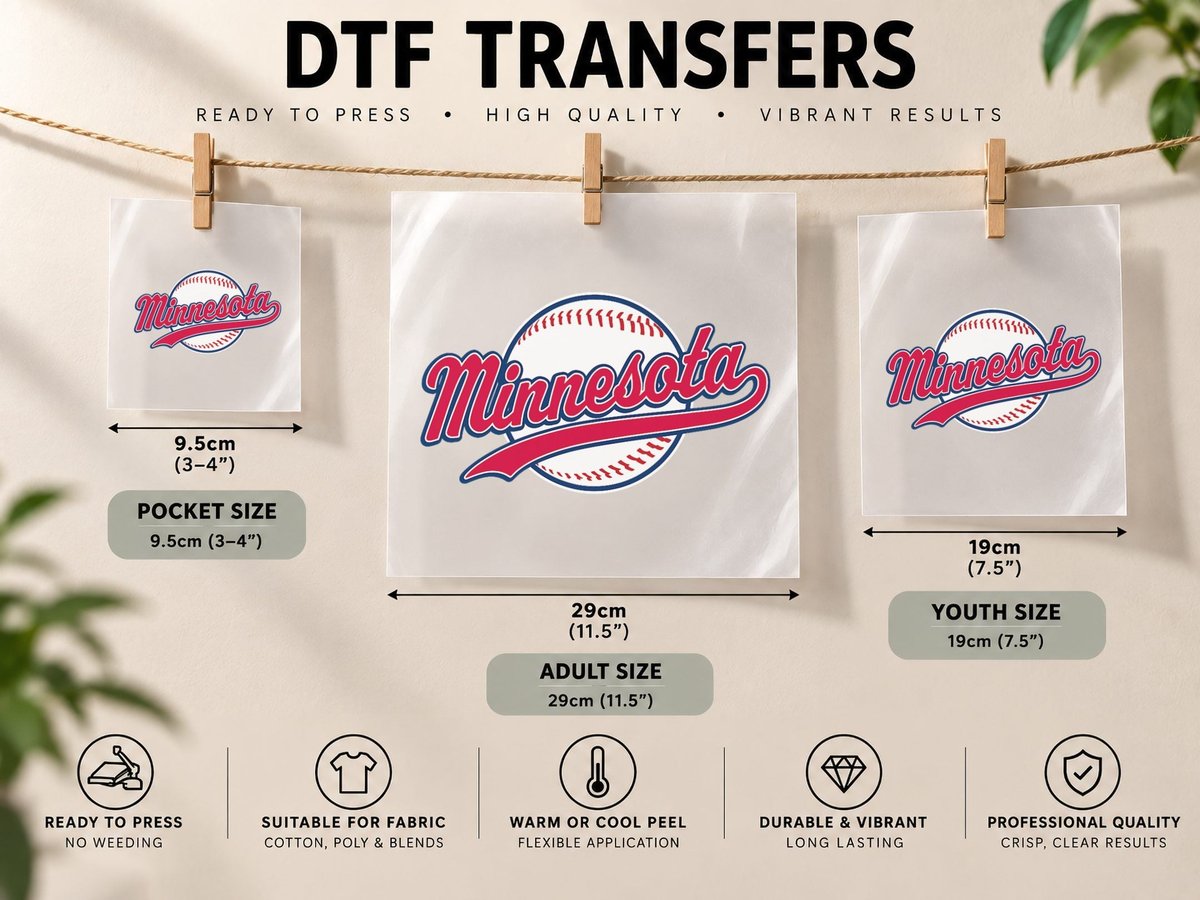 Minnesota Vintage Baseball Throwback Retro Design DTF Transfer Iron On