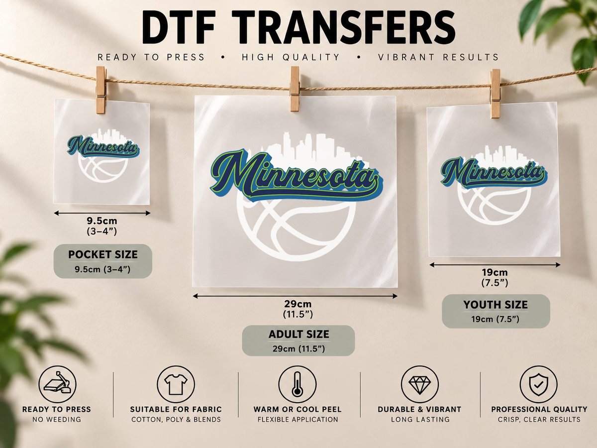 Minnesota Vintage Basketball Script City Skyline Fan DTF Transfer Iron On