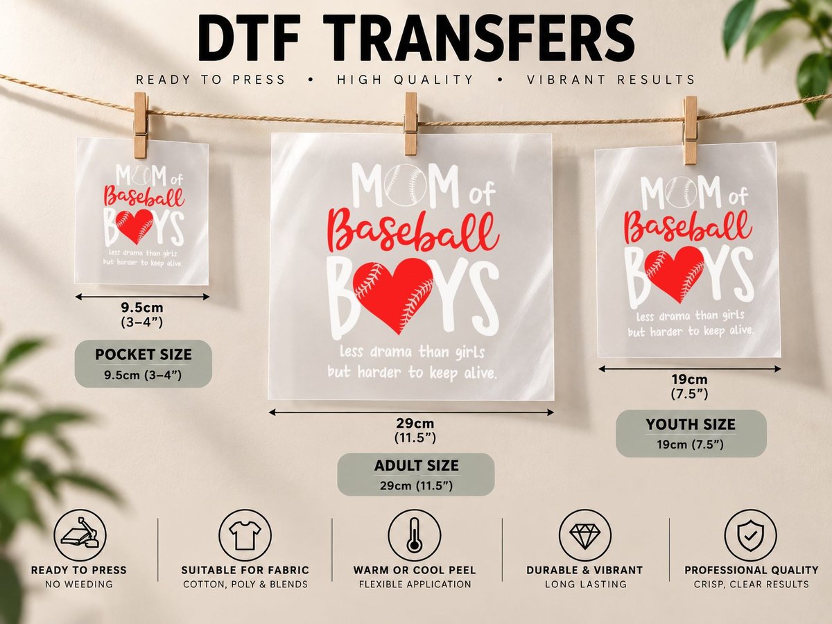 Mom of Baseball Boys, Diamond Field, Coach Life, Game Day DTF Transfer Iron On