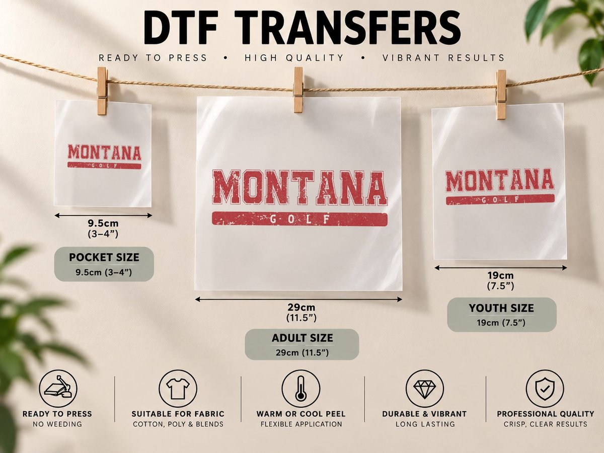 Montana Golf Red Vintage Text DTF Transfer Iron On