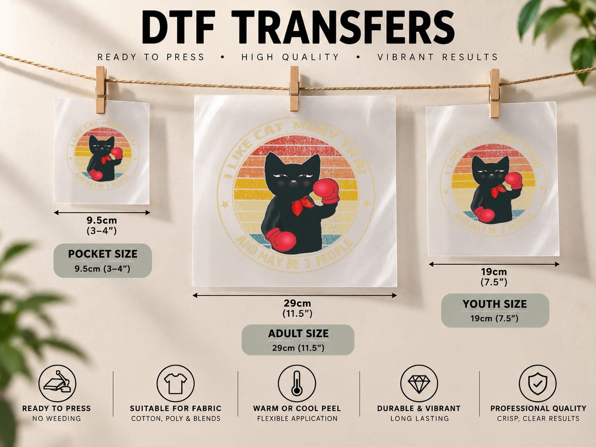 Muay Thai Funny Cat Kickboxing Thailand Boxing Cat Boxing DTF Transfer Iron On