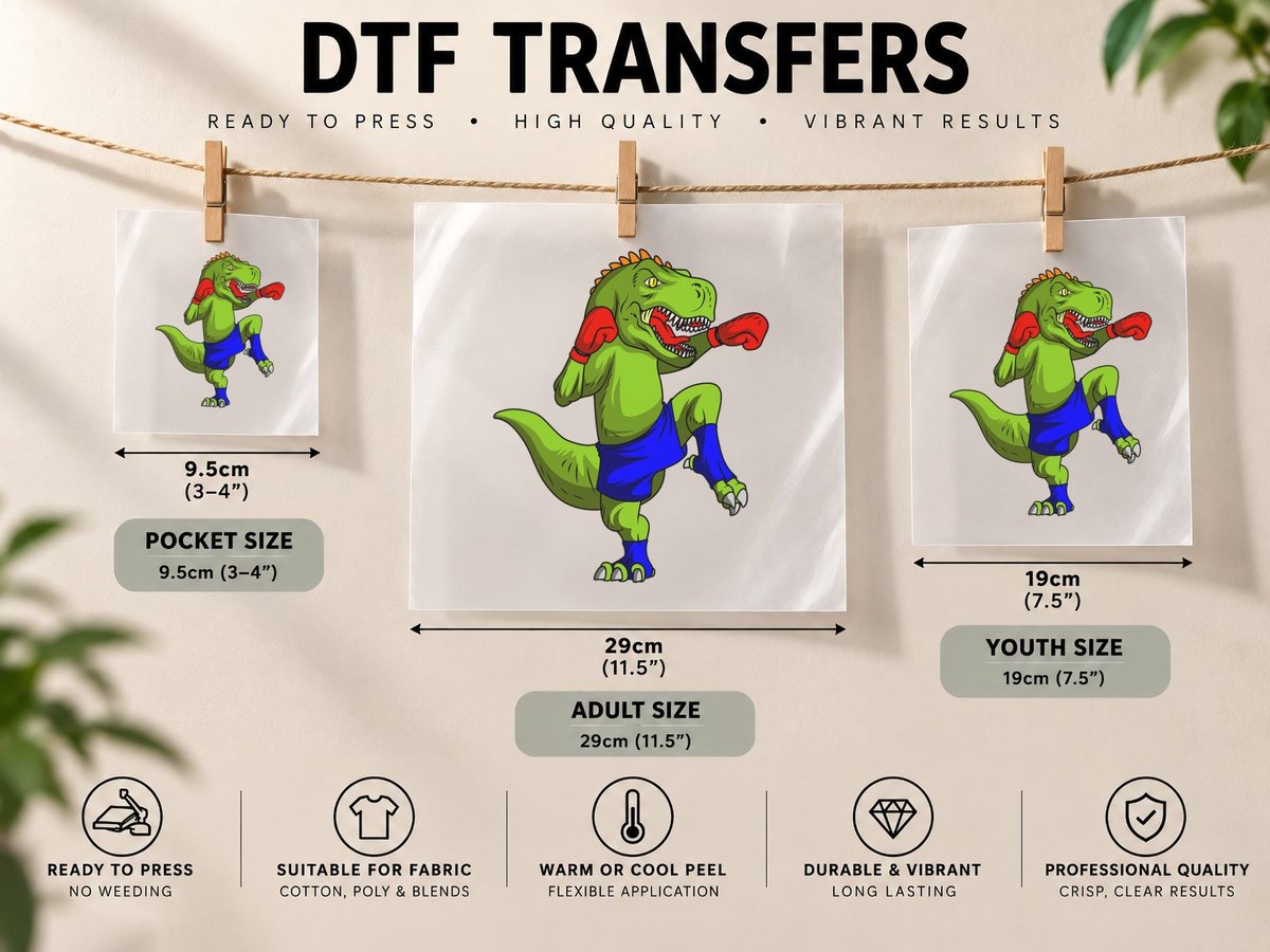 Muay Thai MMA Fighter T-Rex Mixed Martial Art Combat Boxing DTF Transfer Iron On