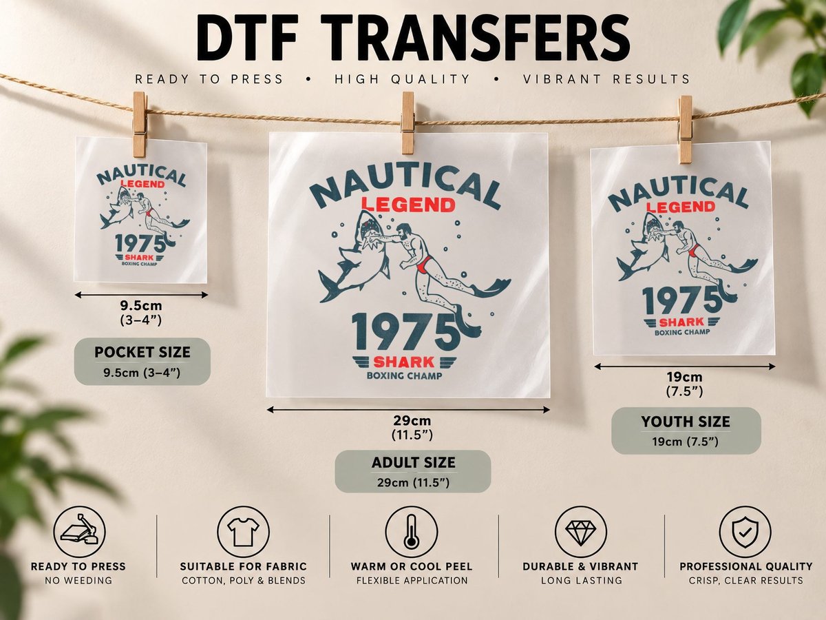 Nautical Legend Shark Boxing Champ 1975 DTF Transfer Iron On