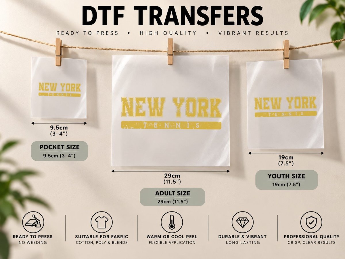 New York Tennis Yellow Vintage Text DTF Transfer Iron On