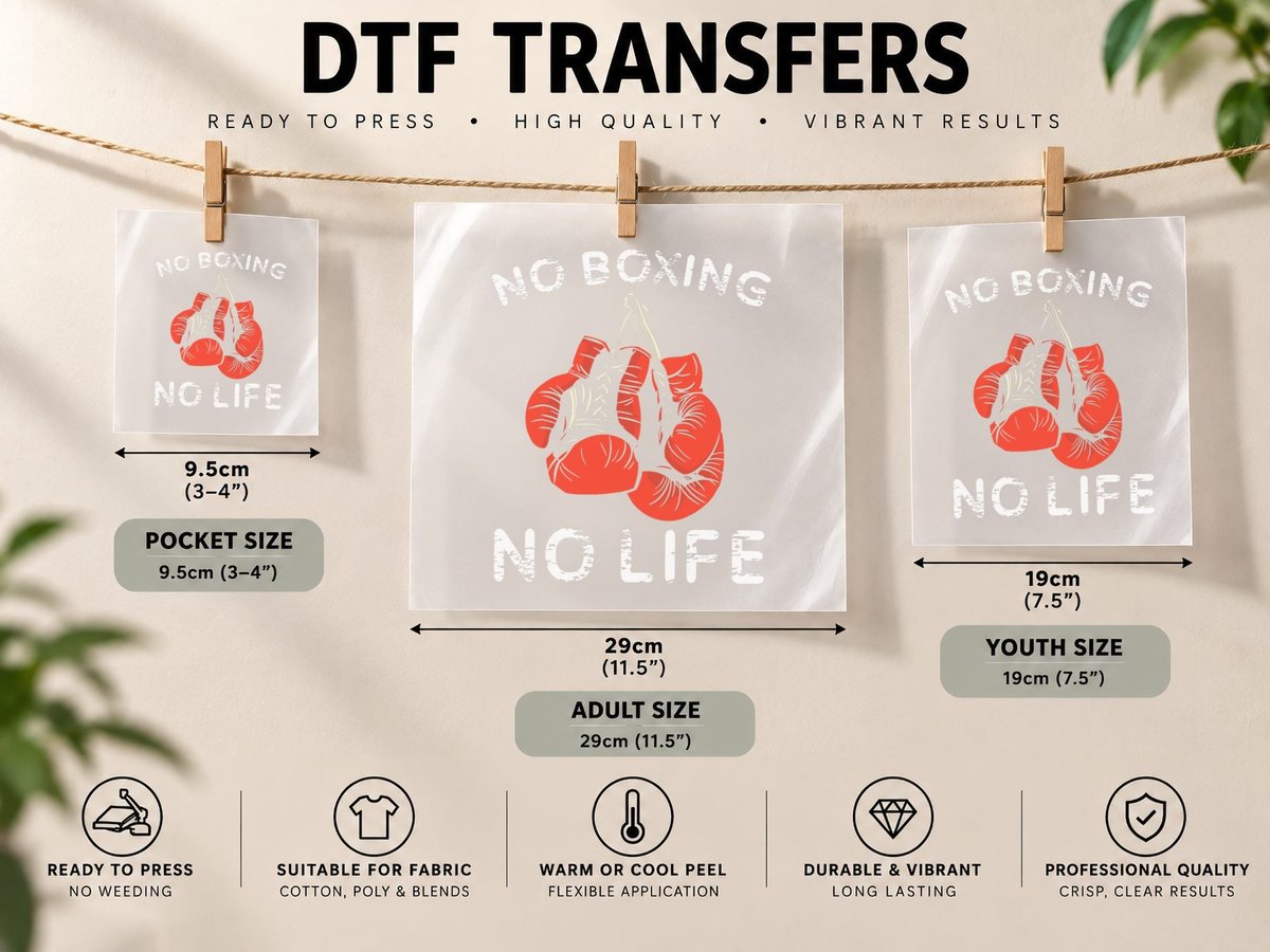 No Boxing No Life Funny Boxing DTF Transfer Iron On