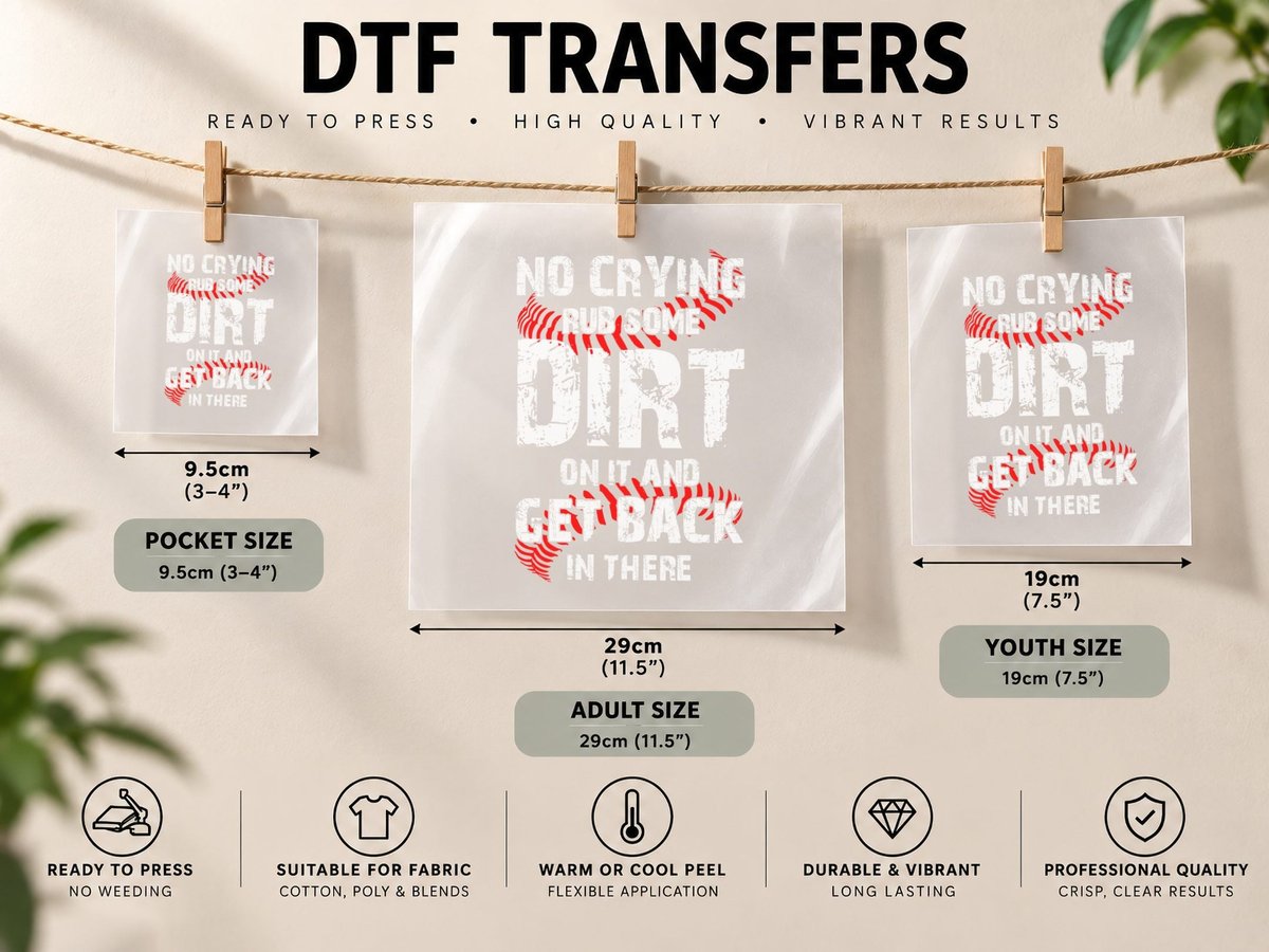 No Crying Rub Some Dirt on It, Ballpark Aesthetic DTF Transfer Iron On
