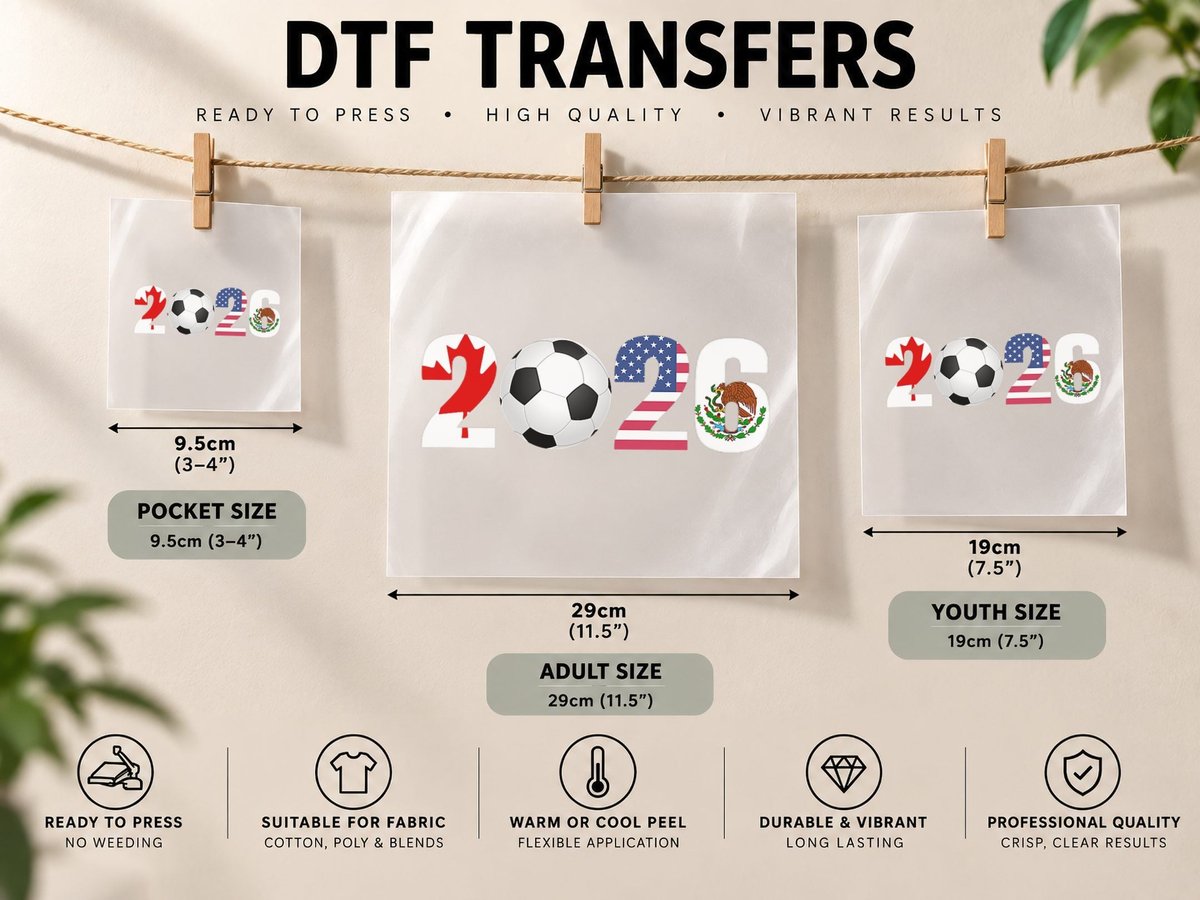 North America 2026 Football Canada USA Mexico Soccer DTF Transfer Iron On