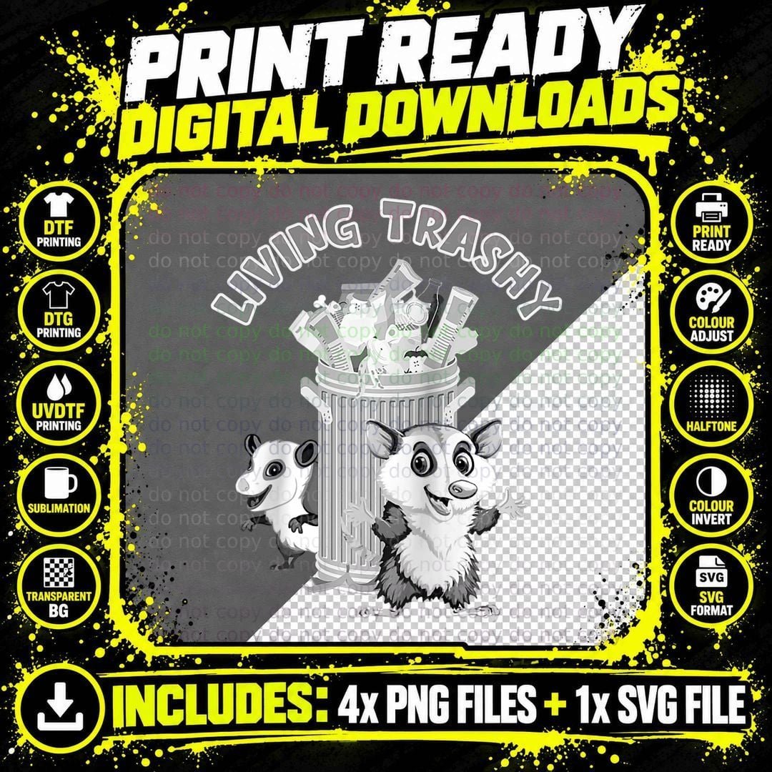 Opossum Lovers Living Trashy Funny Possum Trash Rodent Png SVG Digital Bundle