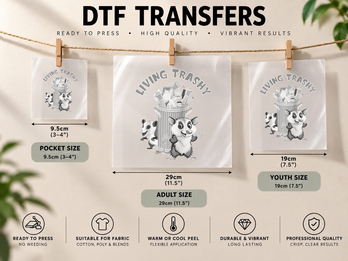 Opossum Lovers Living Trashy Funny Possum Trash Rodent DTF Transfer Iron On