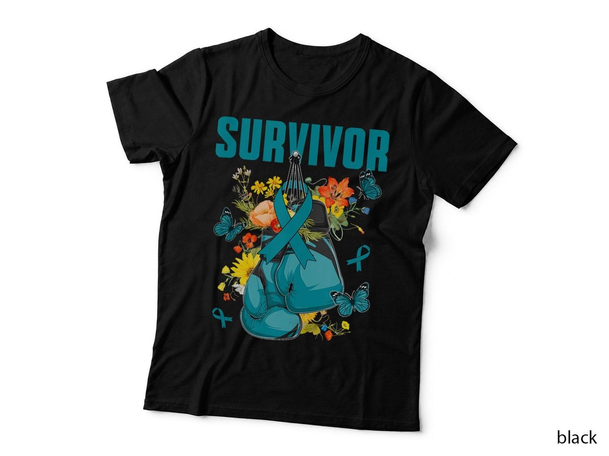 Ovarian Cancer Awareness Month Survivor Teal Boxing Gloves T-Shirt