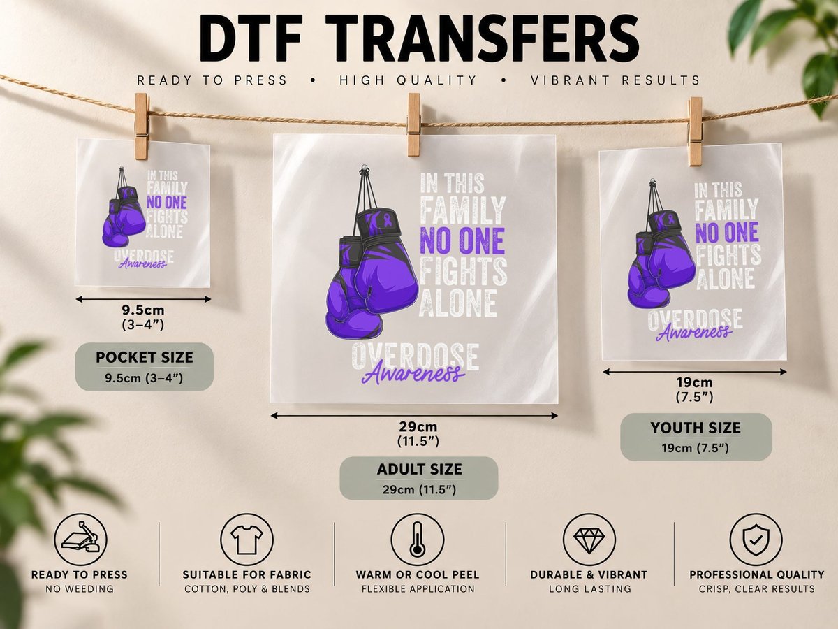 Overdose Awareness Month Boxing Gloves Purple Ribbon DTF Transfer Iron On