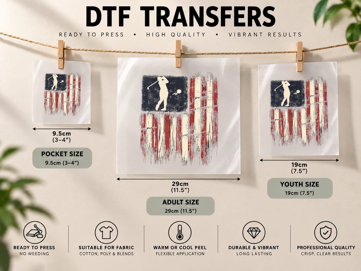 Patriotic Distressed Flag Gift for Men Kids Golf DTF Transfer Iron On