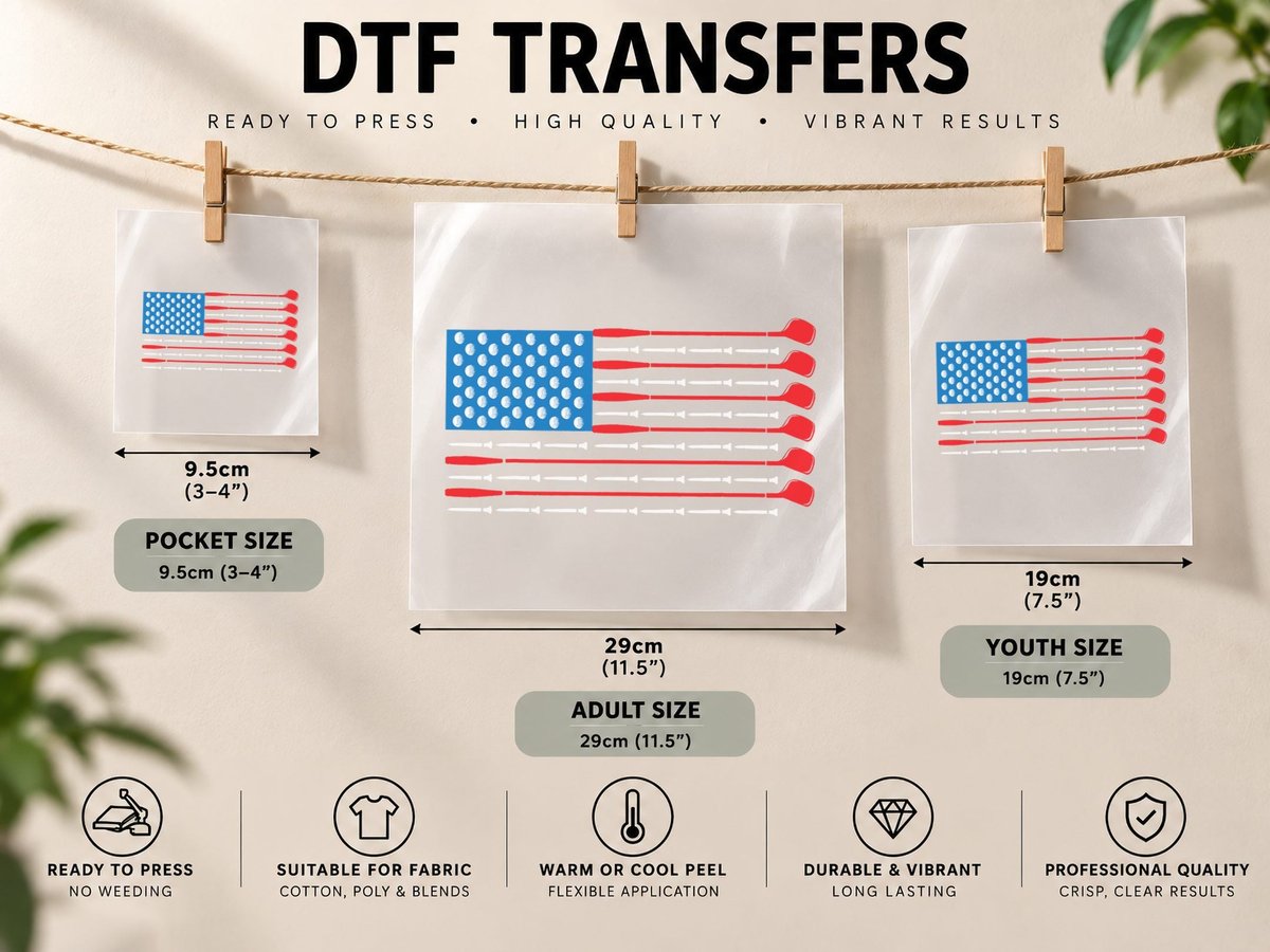 Patriotic Golf - USA Flag Golf Clubs & Golf Balls DTF Transfer Iron On
