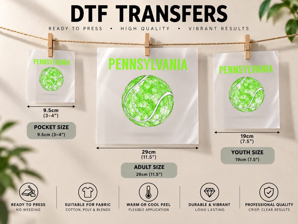 Pennsylvania Tennis Ball DTF Transfer Iron On