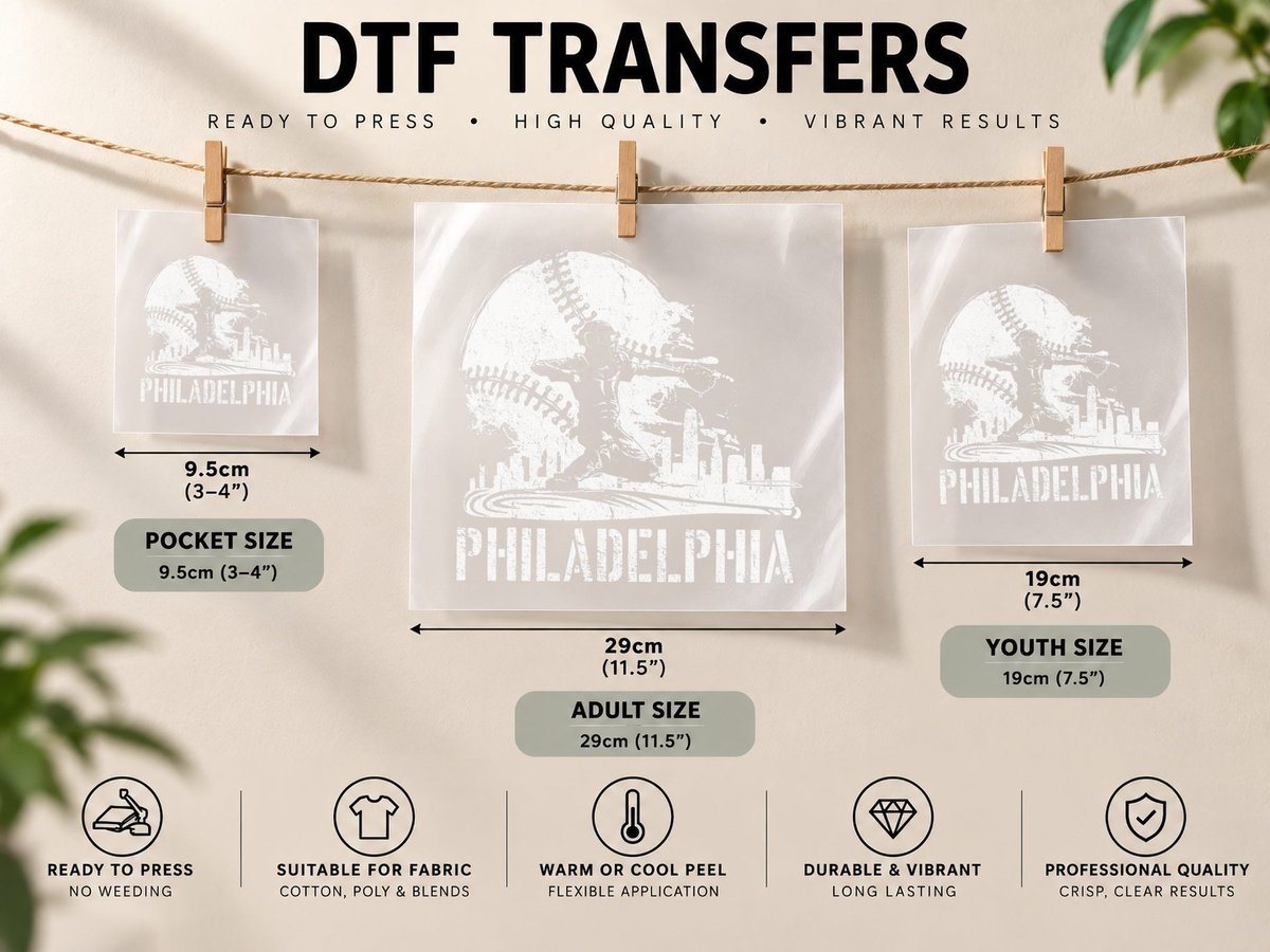 Philadelphia Baseball Philly Downtown Skyline DTF Transfer Iron On