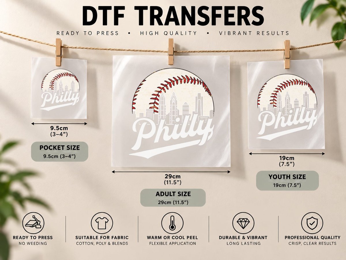 Philly Cityscape Baseball Philadelphia Skyline Retro DTF Transfer Iron On