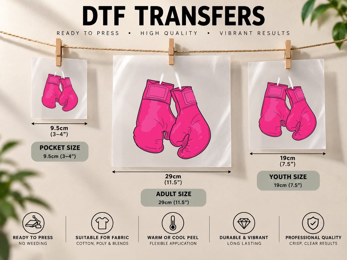Pink Boxing Gloves Breast Cancer Awareness Cool Warrior DTF Transfer Iron On