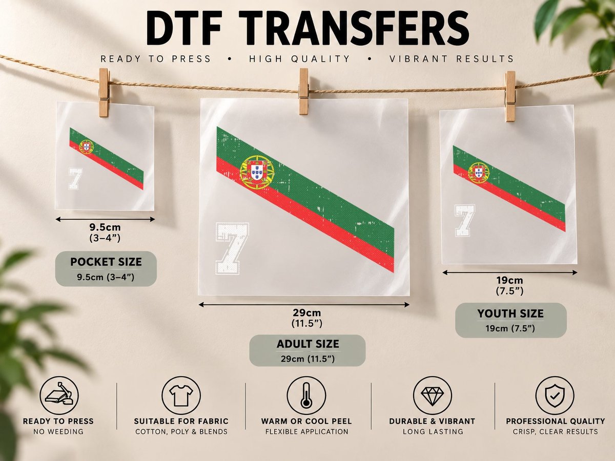 Portugal Soccer Number 7 Portugese Football Sports Lover DTF Transfer Iron On