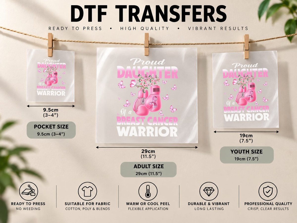 Proud Daughter of a Breast Cancer Warrior Boxing Gloves DTF Transfer Iron On