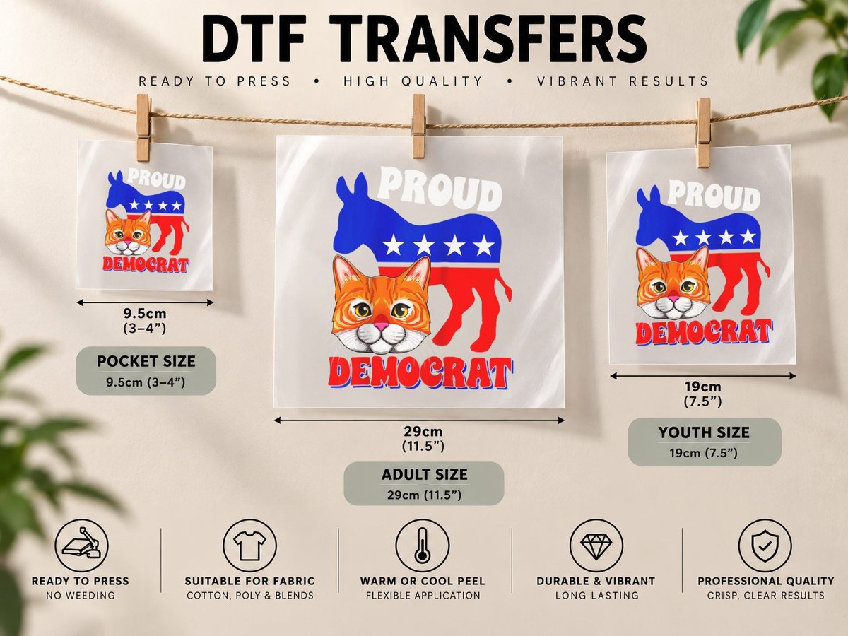 Proud Democrat Cats Politics USA Americans Flag Love DTF Transfer Iron On
