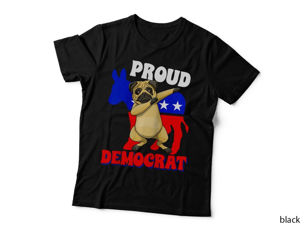 Proud Democrat Dogs Pug USA Americans Flag Donkey Politics Raglan Baseball Tee