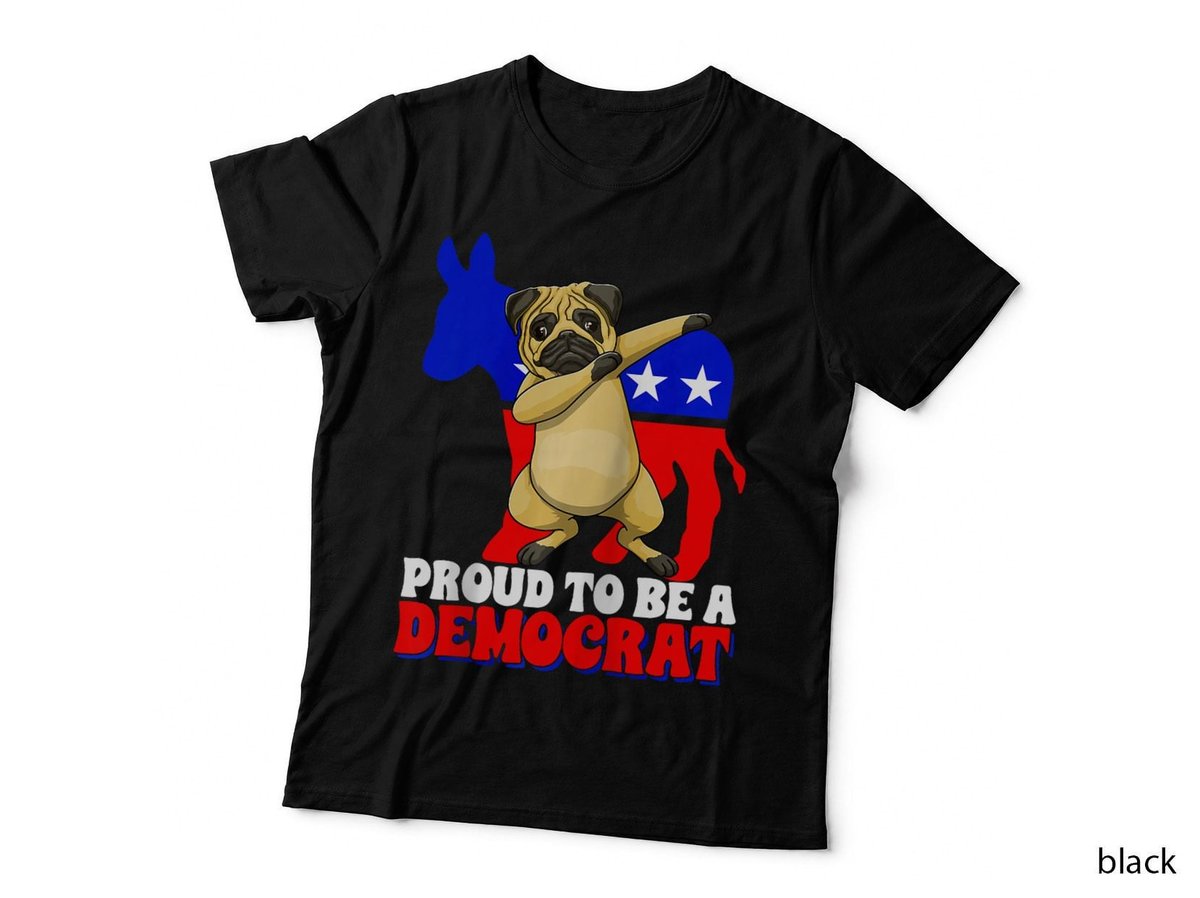 Proud to Be a Democrat Dog Pug USA America Donkey Politics Raglan Baseball Tee