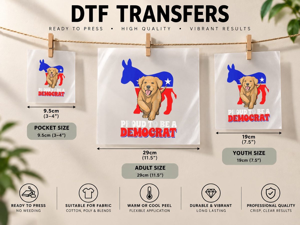 Proud to Be a Democrat Dog Puppy USA America Donkey DTF Transfer Iron On