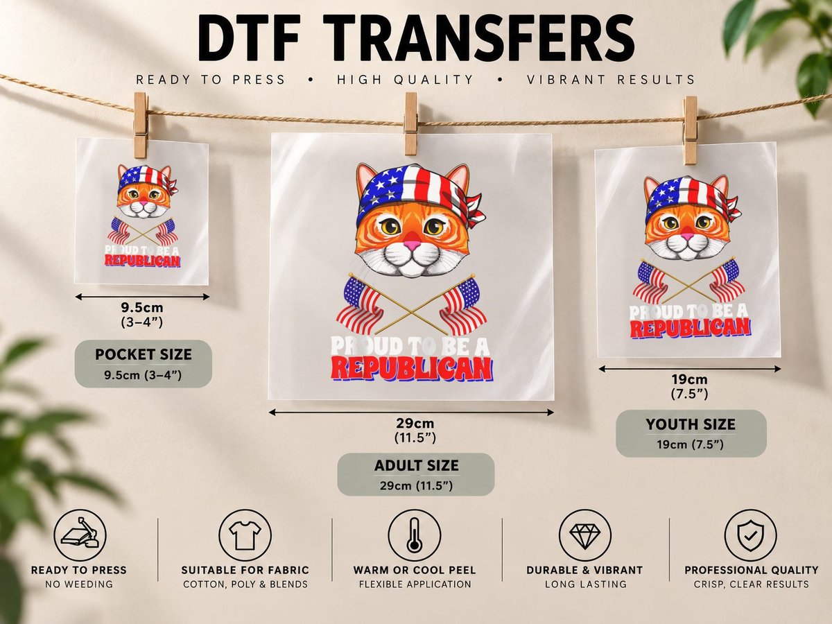 Proud to Be a Republican Cat Politics USA American Flag DTF Transfer Iron On