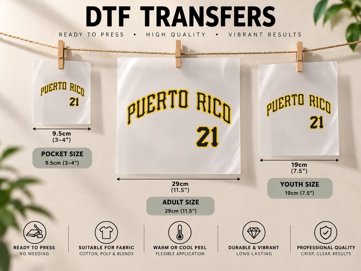 Puerto Rico 21 Boricua Baseball Santurce Beisbol Souvenir DTF Transfer Iron On