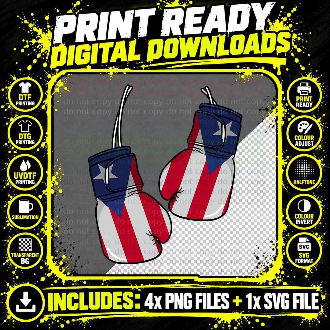 Puerto Rico Flag Boxing Gloves Boxer Boricua Patriotism Png SVG Digital Bundle