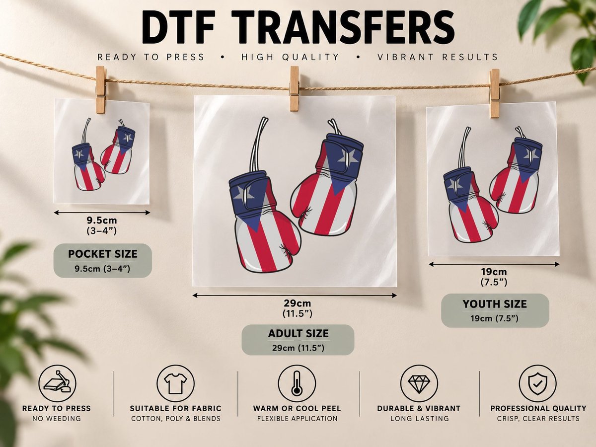 Puerto Rico Flag Boxing Gloves Boxer Boricua Patriotism DTF Transfer Iron On