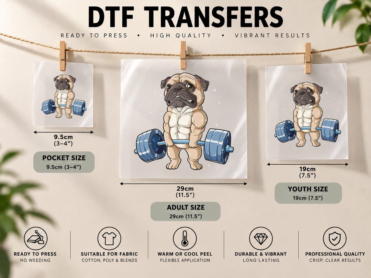 Pug Weightlifting Funny Deadlift Men Fitness Gym Workout DTF Transfer Iron On