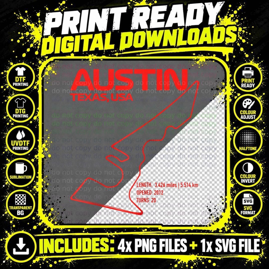 Race Track in Austin Formula Racing Circuits Sport Png SVG Digital Bundle