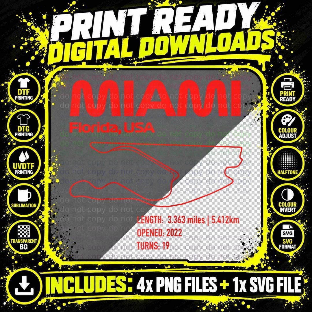 Race Track in Miami Formula Racing Circuits Sport T-Shirt Png SVG Digital Bundle