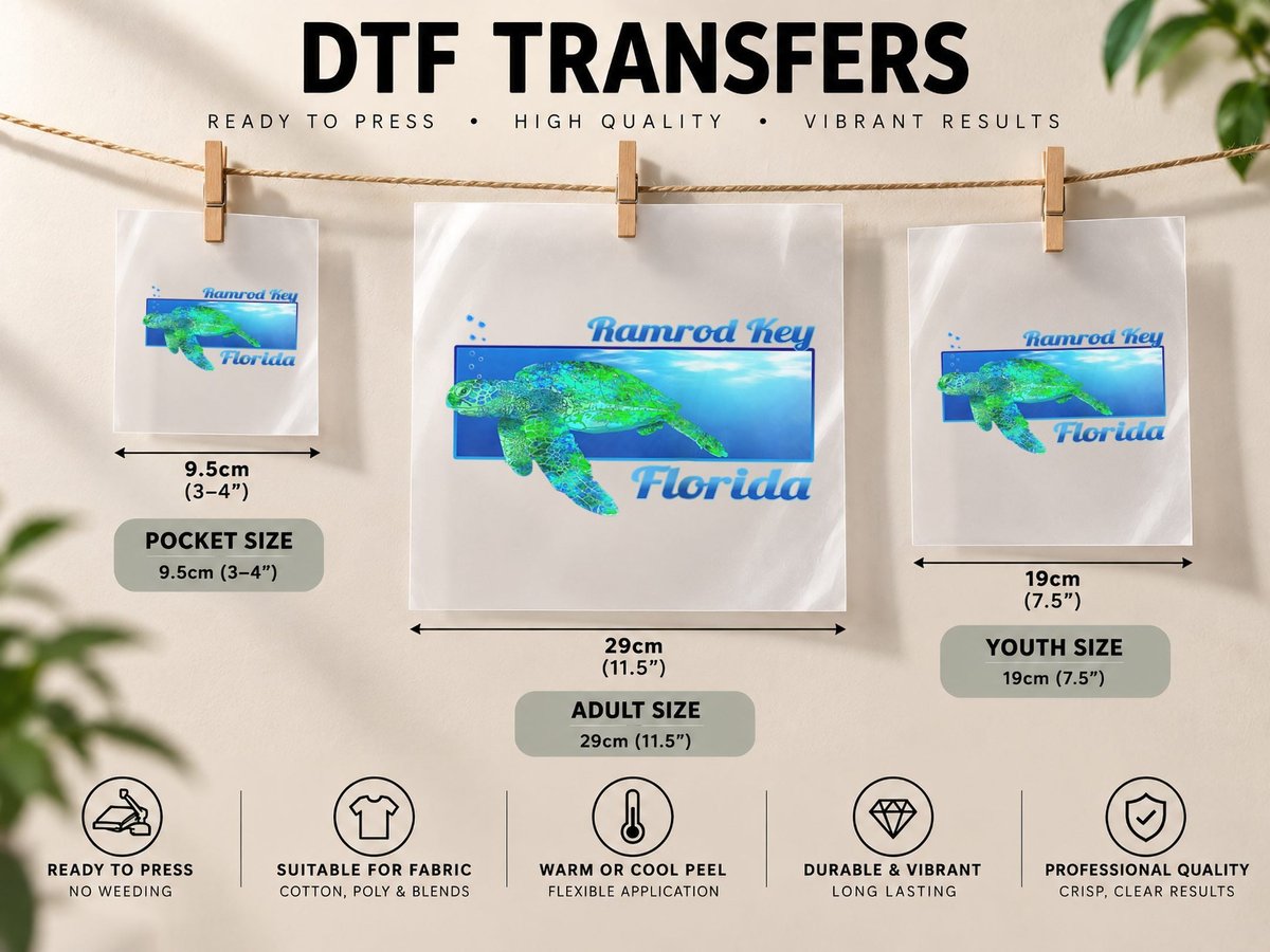 Ramrod Key Florida Swimming Sea Turtle Raglan Baseball DTF Transfer Iron On