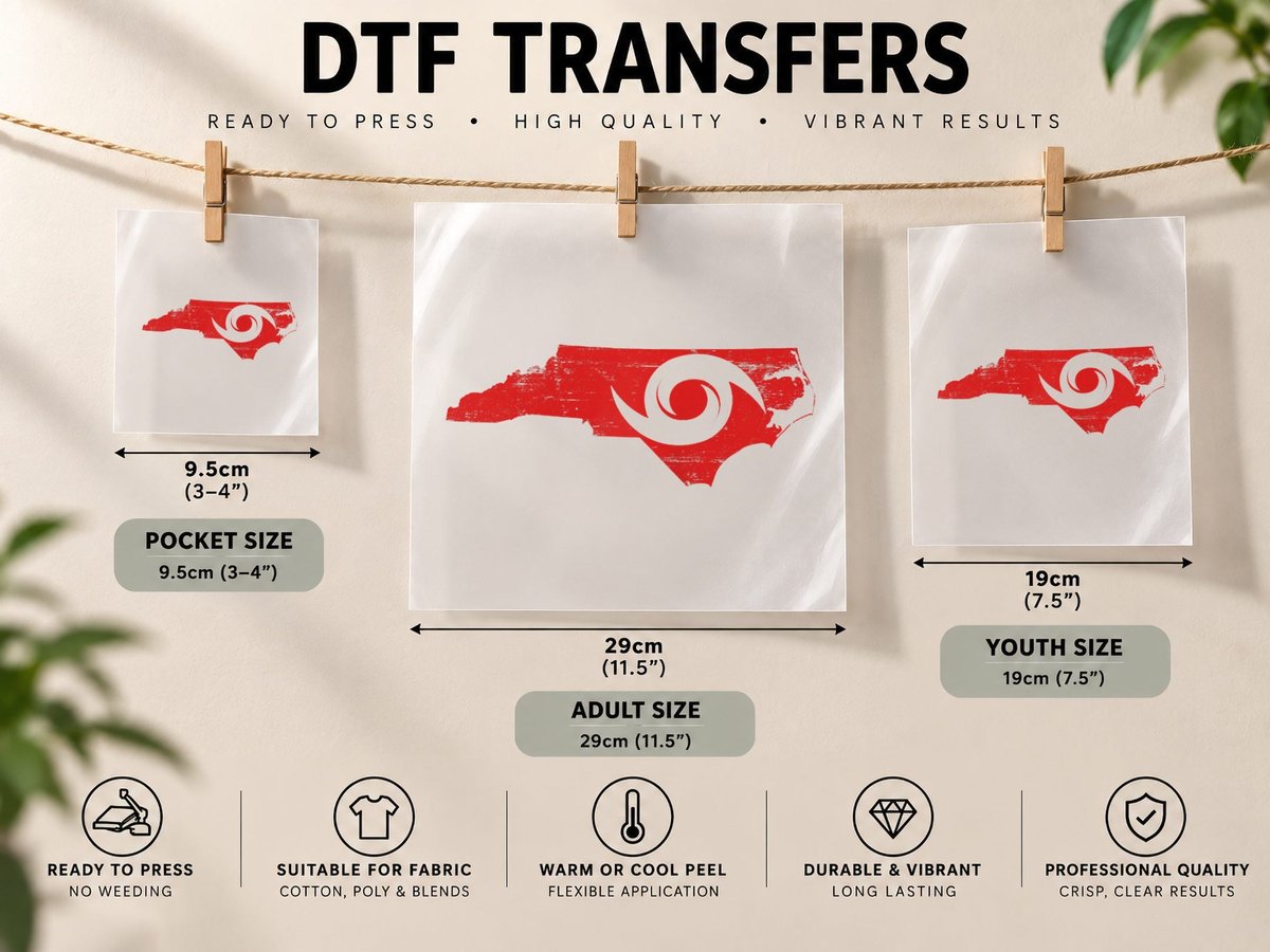 Red North Carolina Eye of the Hurricane DTF Transfer Iron On